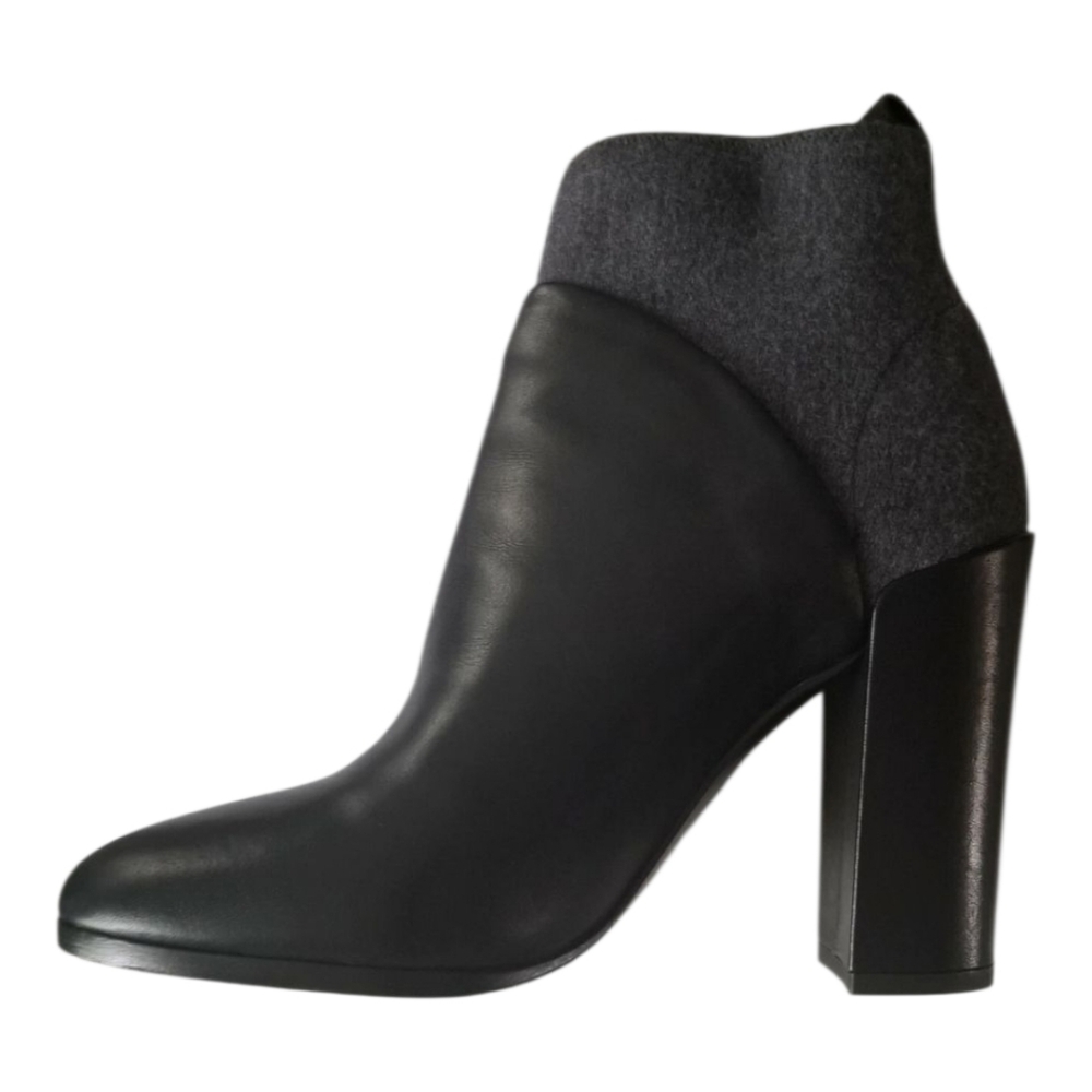 Vince Emerson Contrast Bootie Mixed Media Wool Leather Heel Boots Black Grey - Picture 2 of 5
